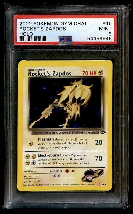 Rockets Zapdos Holo Gym Challenge 15/132, PSA 9 Pokemon Card